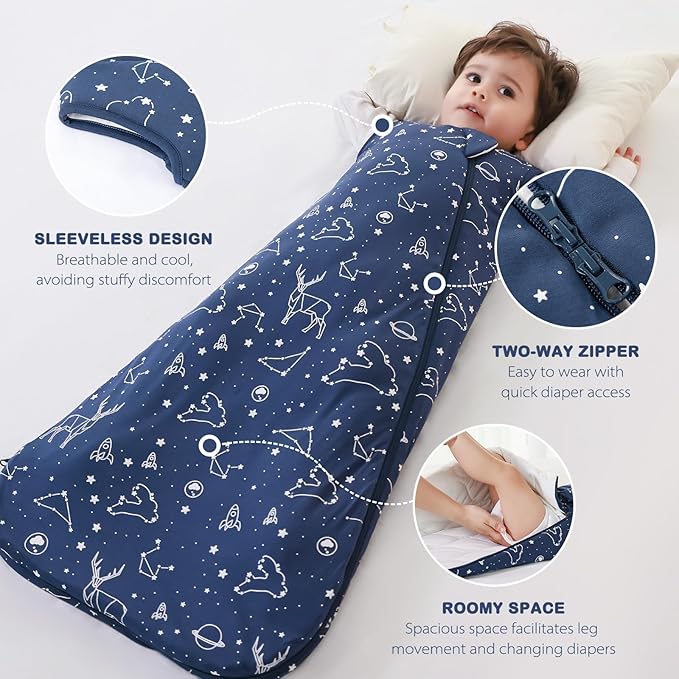Mosebears Unisex Rayon Made from Bamboo Sleep Sack with 2-Way Zipper,2.5 Tog Baby Winter Sleep Sack(Navy Blue,0-6 Months)