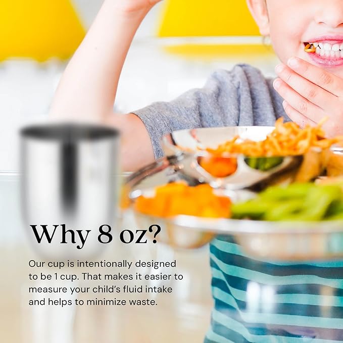 Ahimsa Stainless Steel Kids Cup - Pediatrician Designed Toddler Cups for Open Cup Training, 8oz, 100% BPA Free & Dishwasher Safe (Classic Single)