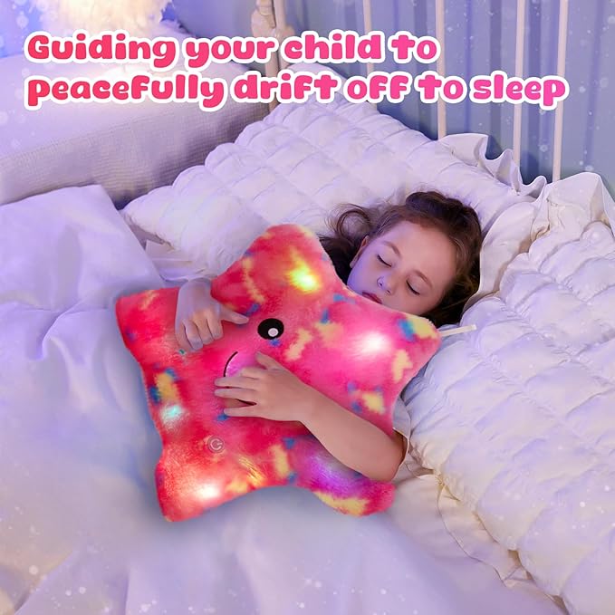 WEWILL 13'' Pink Light up Twinkle Star Glowing LED Night Light Plush Toy Pillows Stuffed Animal Birthday Christmas Holiday Valentines Gifts for Toddlers Girls