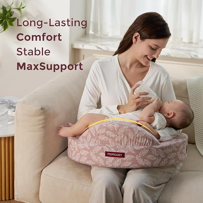 Momcozy Innovative Safety Fence Nursing Pillow - Firm & Springy Memory Foam - Stable, Ergonomic Support & Comfort - Wider Breastfeeding Cushion, Adjustable, Removable Cover, Baby Safety Certified