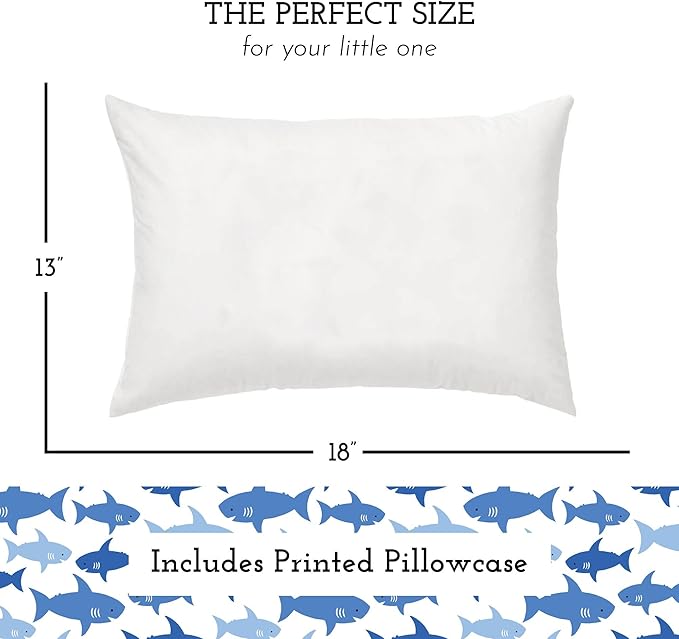 Little Sleepy Head Toddler Pillow with Pillowcase 13x18 - Kids Pillow for Sleeping - Better Neck Support Ergonomic Pillow and Toddler Pillowcase - Best Pillows for Kidss (Fintastic Friends)