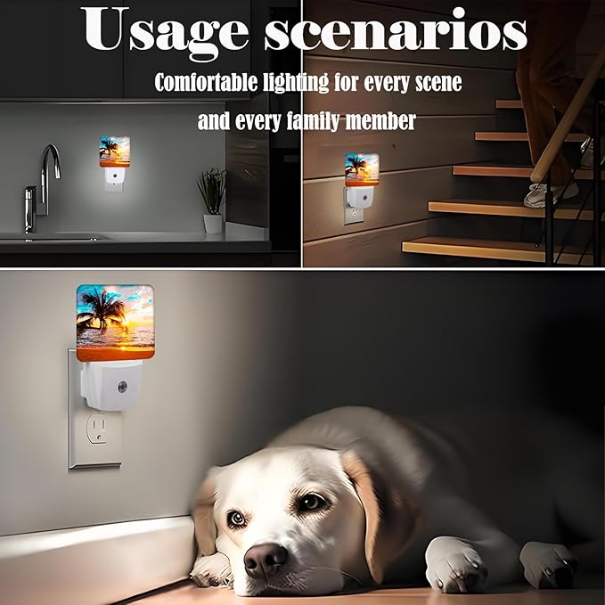 Summer Sunshine Beach Night Light,Plug Into Wall Decor for Stairway,Hallway,Kitchen,Dusk to Dawn Sensor Nightlights for Boys/Girls/Women/Men Room Gifts