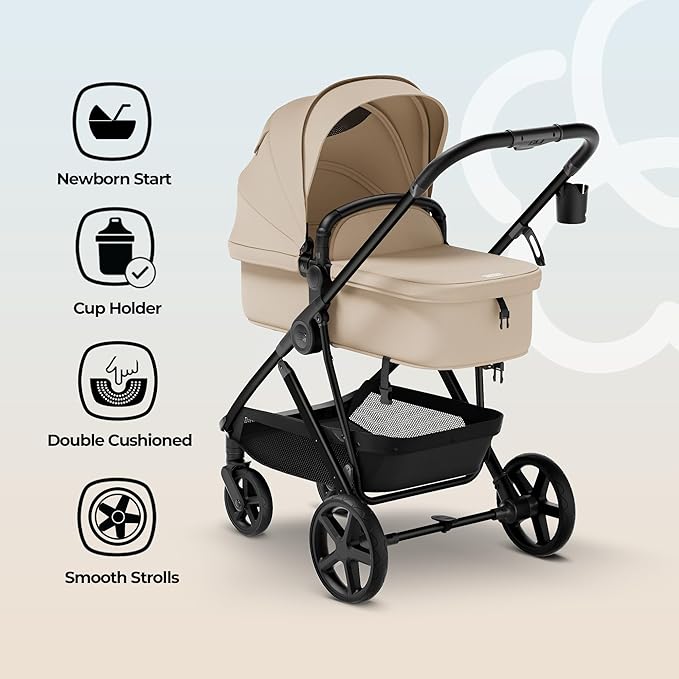 MAMA & BABY Rovee 2-in-1 Baby Stroller, Convertible Infant & Toddler Stroller with Reversible Seat, Large UPF 50+ Sun Canopy, Foldable Stroller with Shock-Absorbing Wheels & Storage Basket