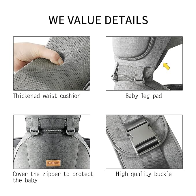 Baby Carrier with Hip Seat, Baby Carrier Newborn to Toddler, 6-in-1 Ways to Carry, All Seasons, Adjustable Baby Holder Carrier for Breastfeeding(Grey)