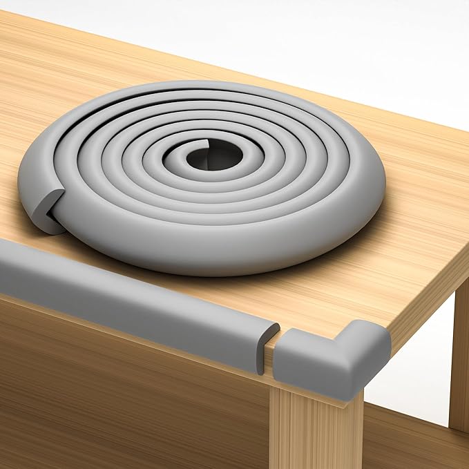 Baby Proof Corners 20.4ft and Edges with Furniture Corner & Edge Safety Bumpers, Impact-Absorbent 18ft Bumper & 8 Foam Corner Protectors, Thick, Odorless Table Edge Protectors for Baby | Grey