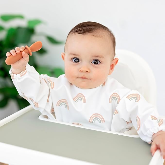 Ryan & Rose Ultimate Baby Utensil Set of 3 Silicone Baby Spoons Silicone feeding set for baby led weaning, self feeding 6 months, toddler utensils (Terracotta)