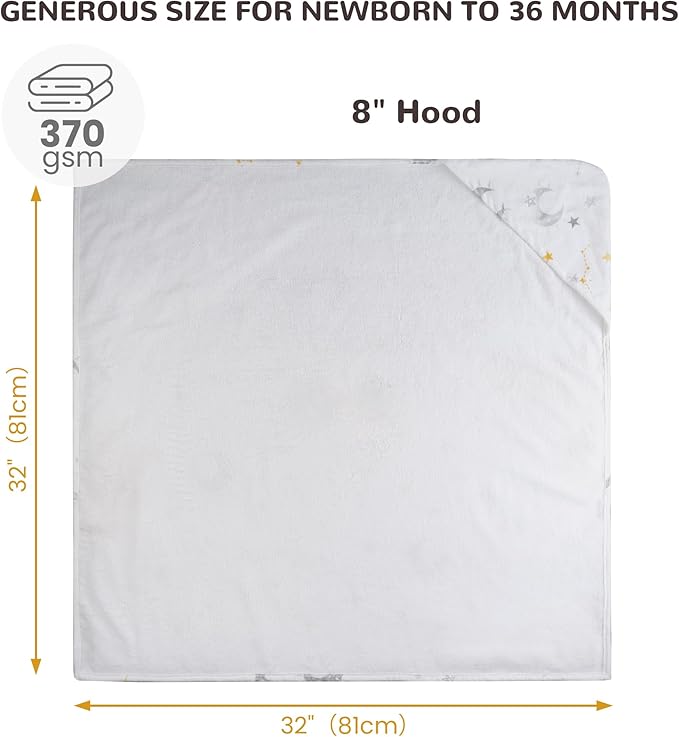 Viviland 2 Pack Hooded Baby Towels, Soft 100% Cotton Baby Bath Towels with Hood, Extra Thick and Absorbent, Essential for Newborns, Kids, Infants - Girls and Boys (Moon & Leaves)