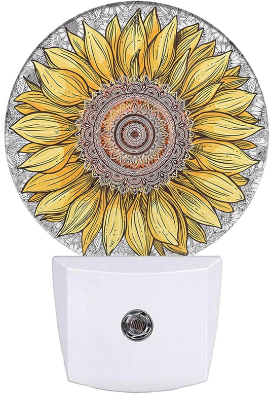 EKOBLA Sunflower Night Lights Plug into Wall Boho Yellow Flower Plug-in Nightlights, Gifts for Women Mom Grandma, Dusk to Dawn Sensor LED Round Nightlight Home Decor