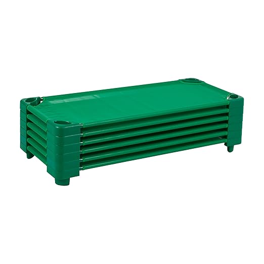 ECR4Kids Stackable Kiddie Cot, Ready-to-Assemble, Standard Size, Classroom Furniture, Green, 6-Pack