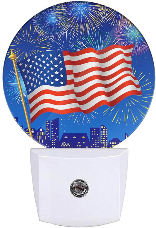 EKOBLA 4th of July Night Light American Flag Fireworks Patriotic Spirit Night Lights Plug into Wall Independence Day Plug-in Nightlights Auto on/Off Led Lamp for Men Women Girls Boys