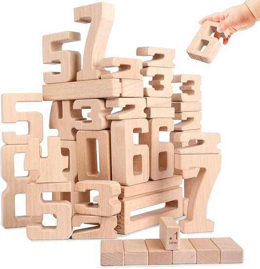 Wooden Number Building Blocks, Large Digit Blocks 1-10, 32 Pcs Math Blocks Number Toys for Kids, Educational Blocks for Toddlers, Toys to Learn Numbers for 3 Year Olds +