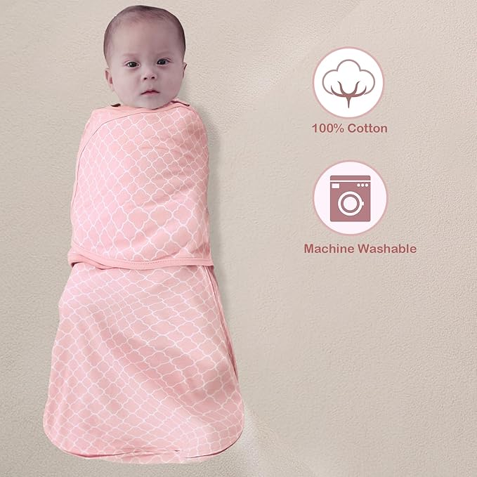 Baby Swaddle,Sleep Sack 6-12 Months,Adjustable WearableTransition Blanket,Miracle Swaddles for Babies Large,100% Cotton(Pink)