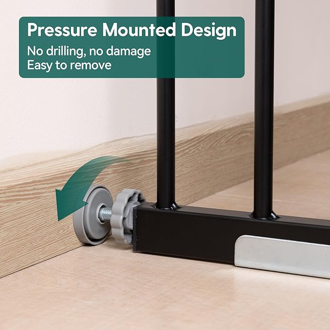 Babelio Baby Gate, 29-43" Auto-Close Easy Install Pet Gate, PressGuard P7 Extra Wide Walk Thru Child Safety Gate, 30" Tall Pressure-Mounted Metal Dog Gate for Doorways & Stairs, Black