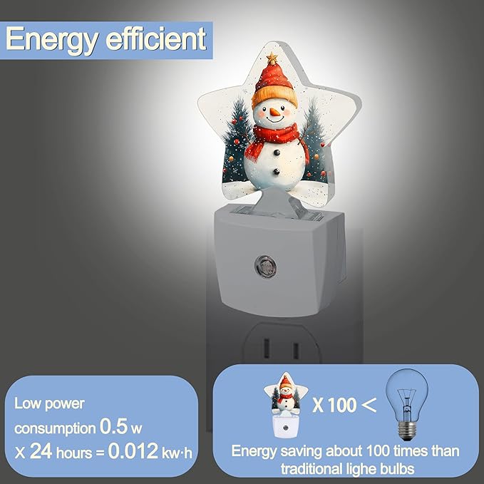 Night Light,Christmas Snowman Plug into Wall with Dusk to Dawn Light Sensors,Winter Trees Warm Star Nightlights for Bedroom,Bathroom,Hallway,Kitchen Home Decor Desk Lamp