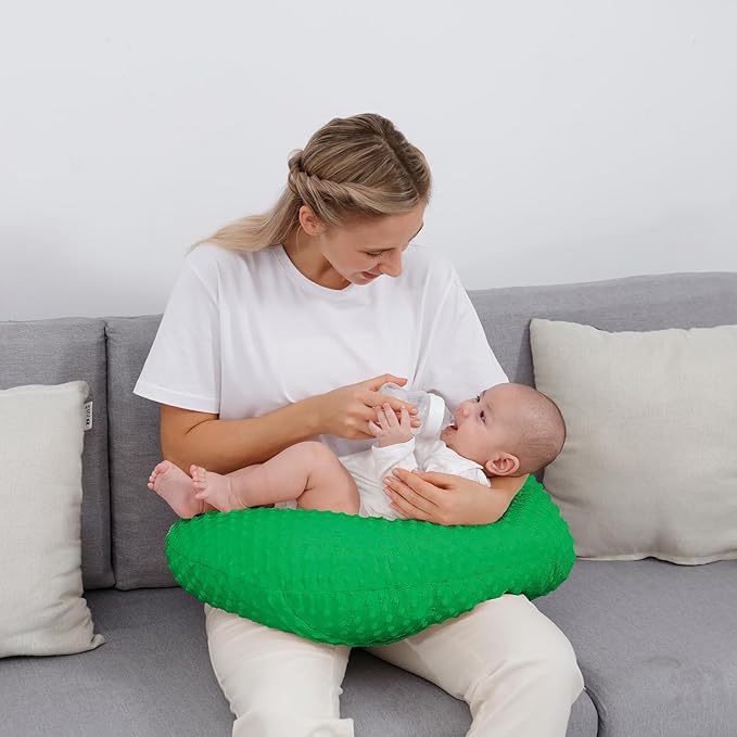 Nursing Pillow and Positioner with Cover for Breastfeeding and Bottle Feeding, Propping Baby, Tummy Time, Baby Sitting Support, Awake-Time Support (Fern Green, 23.6" x 19.7" x 7.5")
