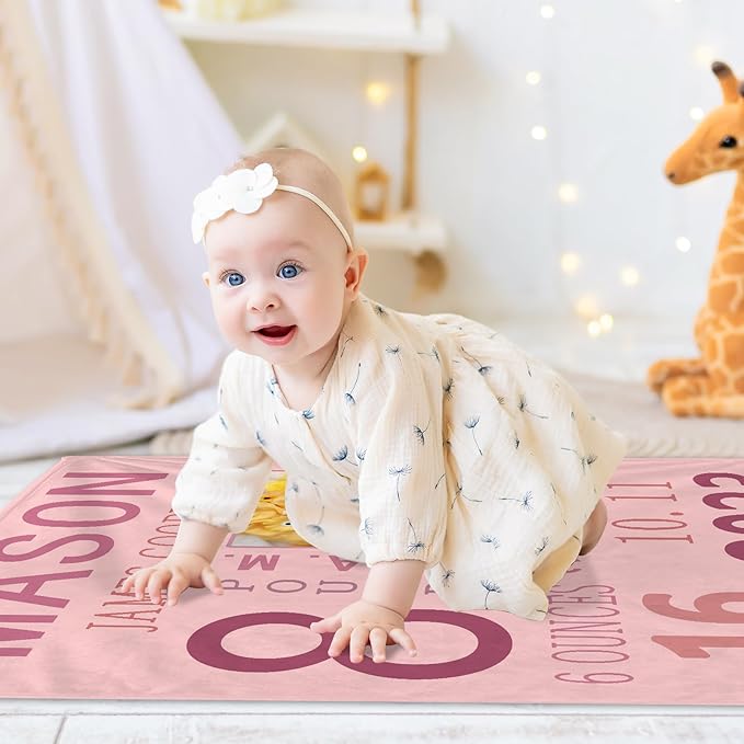 Personalized Baby Milestone Photo Blanket, Custom Name Blanket Toddler Baby Boys Girls Soft Flannel Swaddling Blankets Customized Memorial Gift from Nana Grandma Infant Newborn