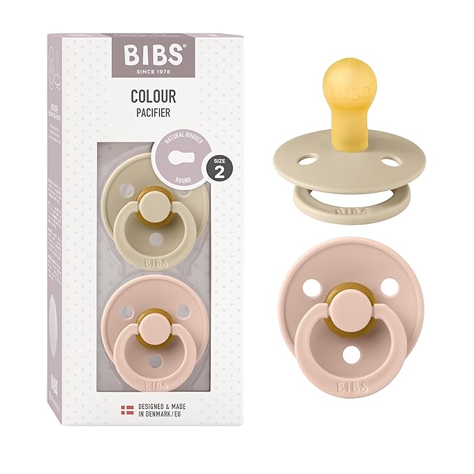 BIBS Pacifiers Colour Collection | Natural Rubber Baby Pacifier | Set of 2 BPA-Free Soothers | Made in Denmark | 6+ Months (Pack of 2) | Vanilla/Blush