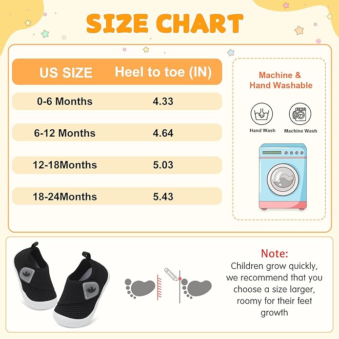FEETCITY Baby First Walking Shoes Wide Baby Shoes Infant Sneakers Newborn Crib Shoe Barefoot Lightweight Slip On Shoe