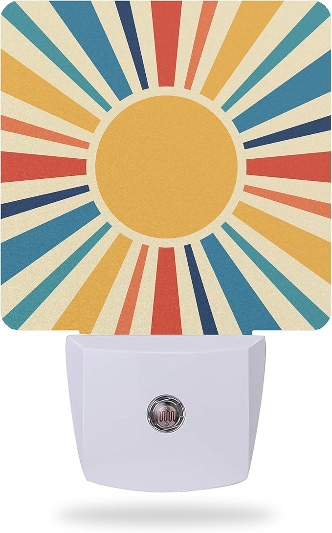 Retro Sun Burst Night Light with Dusk to Dawn Sensor for Kids, Rooms, Hallways, Kitchens, Bathrooms, Nurseries, Stairs