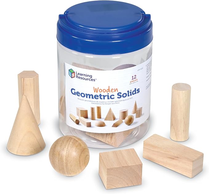 Learning Resources Geometric Solids, Wooden Shapes, Set of 12 Geometric Shapes, Ages 6+