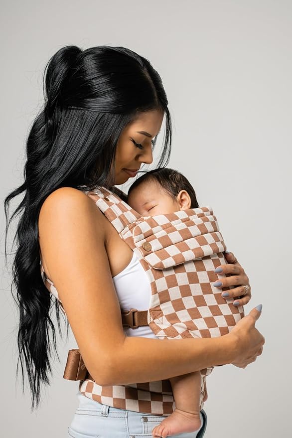 Mabē Monarch Ergonomic Baby Carrier – Premium Cotton Soft Structured Newborn to Toddler Carrier with Hip-Healthy Design, 3 Carry Positions (7-35lbs), Lightweight & Breathable, (Mocha Check)