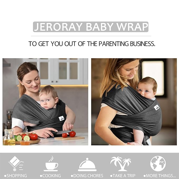 Baby Wraps Carrier, Jeroray Baby Carrier,Hands Free Infant Carrier, Lightweight,Breathable,Softness,Heather Grey