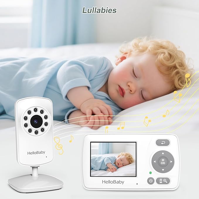 HelloBaby Monitor with 3 Cameras, 2.4'' Portable Travel Screen Baby Monitor No WiFi, 1000ft Long Range Video Baby Monitor, Night Vision, VOX Mode-Power Saving, Baby Safety Camera,for Baby/Pet/Elder