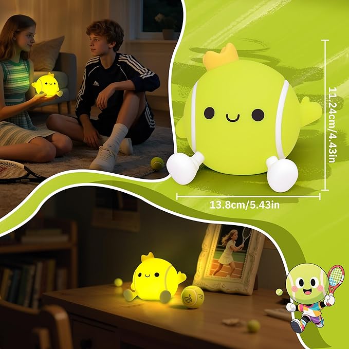 Attivilife Tennis Night Light, Tennis Ball Gifts for Kids, Rechargeable Nursery Bedroom Table Decor Dimmable LED Touch Lamp, Birthday Graduation Christmas Gift for Baby Boy Girl Teen Adult Athlete