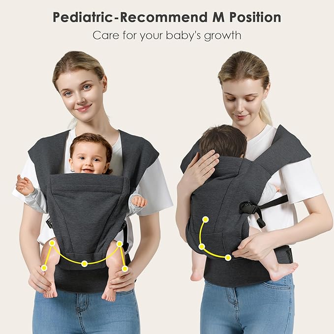 Baby Carrier Newborn to Toddler Baby Wraps Carriers(7-30lbs), Newborn Carrier with Head Support, Infant Holder Carrier with Enhanced Lumbar Support, Dark Grey