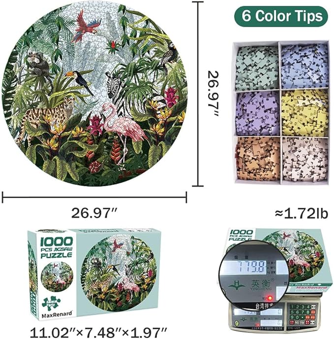 MaxRenard Game 1000 Pieces Jigsaw Puzzle Round Puzzle Toy Animal Party