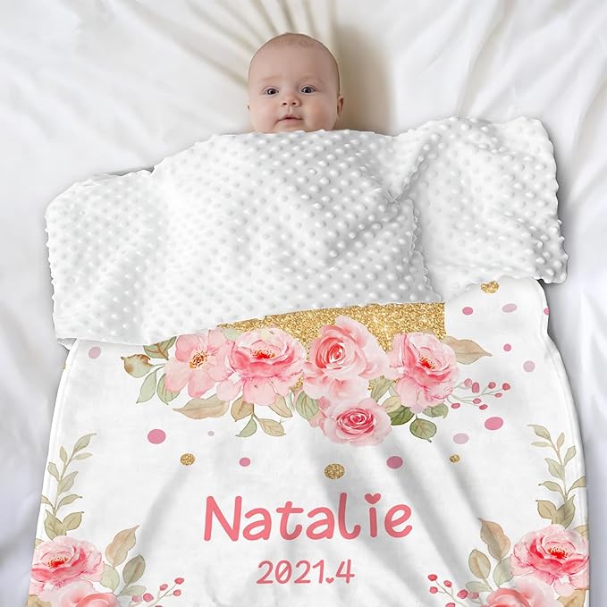 Personalized Baby Blankets for Girls & Boys - Super Soft Easter Blanket with Thick Double-Layer Dotted Backing, Personalized Baby Gifts for Baby Shower from Grandma (Crown, Customize Now)
