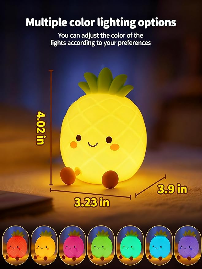 Pineapple Night Light for Kids, Nursery Night Light, Bedside Touch Lamp, Cute Silicone Nightlight for Baby Toddler, 3 Level Dimmable Soft Night Lamp Gift for Bedroom Kids Room Decor