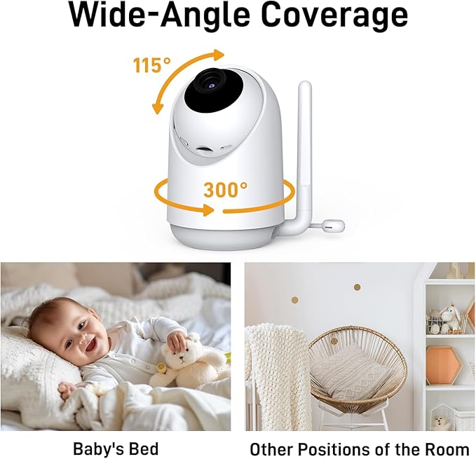 NEWQ HD Baby Monitor: No WiFi 1080P Display Clear Night Vision with Video Recording Feature, Temperature Sensor Function, 2 Way Audio Talking