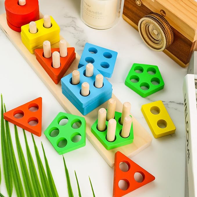 3 otters Wooden Sensory Toys for Toddlers Montessori Stacking and Sorting Learning Toy Activities Puzzles 20 PCS Medium