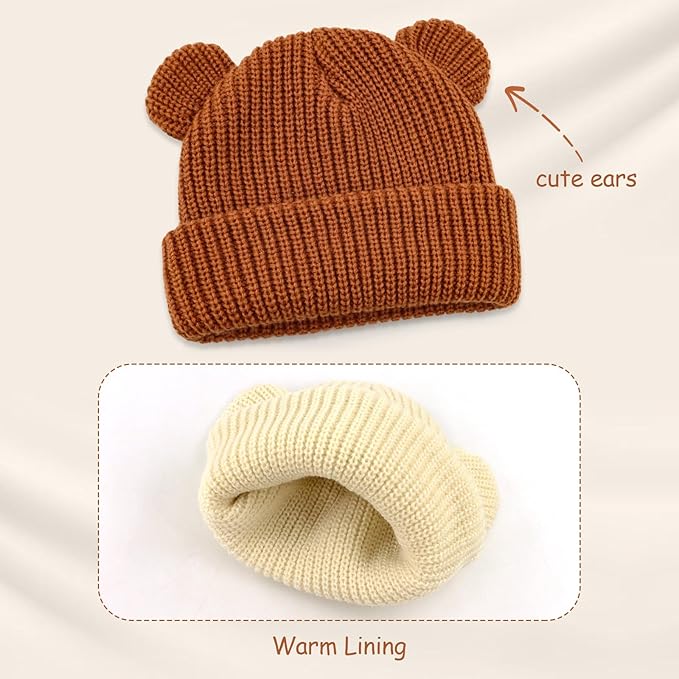 Toddler Boy Winter Hat Baby Knit Beanie Girl Warm Hats Kid Bear Ear Beanies for Cold Weather