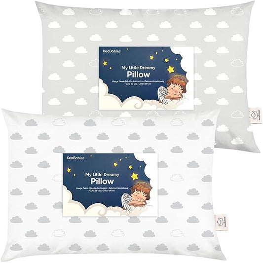 KeaBabies 2-Pack Toddler Pillow 13x18 - Soft Organic Cotton Kids Travel Bed Pillows for Sleeping, School, Nap, Machine Washable, Toddlers 2 to 5, Pillowcase Sold Separately (Cloud)