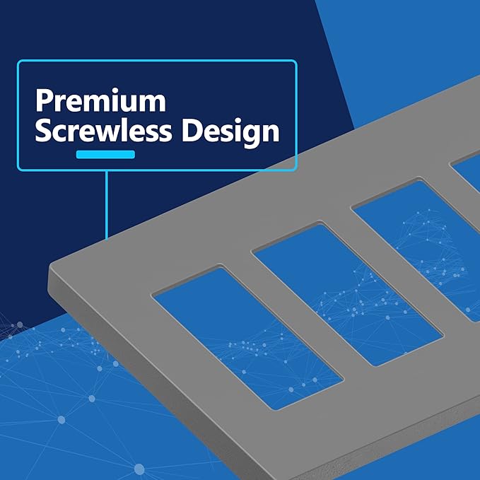 LIDER Matte Finish Decorator Switch Cover, Screwless Wall Plate, Mid-Size 4-Gang 4.88" x 8.58", Unbreakable Polycarbonate Thermoplastic, UL Listed, LSWP-34M-GY, Gray