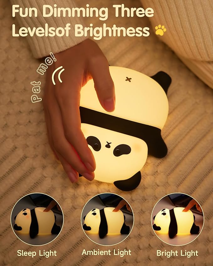 Snoring Panda Night Light for Kids, Upgraded Large Novelty Nursery Nightlight with Snoring Motion & Sound, Rechargeable Cute Night Light for Baby, Bedroom, Breastfeeding, Gifts for Girls & Boys