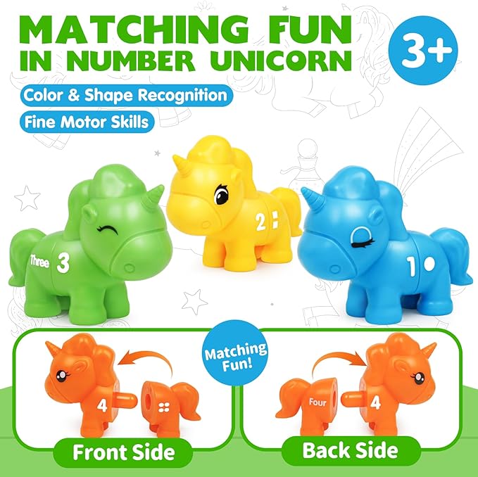 Numbers Matching Game Fine Motor Toy, Toddler Number Learning Toys,1 2 3 Montessori Educational Learning Sensory Sorting Unicorn Toys Preschool Math Games Activities Sets for Toddlers Kids Ages 3 4 5