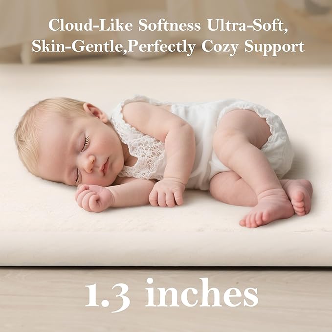 Baby Play Mat for Floor, 1.3"Thick Extra Large Cushioning Memory Foam Playpen Mat, Soft Coral Velvet Baby Crawling Mat with Non-Slip Backing for Toddlers,Infants,Kids,Yoga Mat (Beige 79"×118"×1.3") ﻿