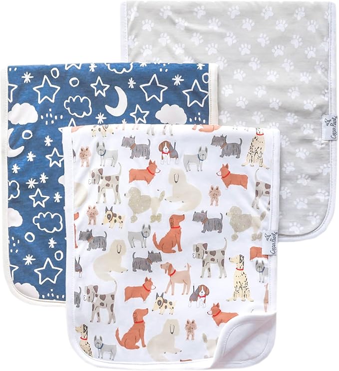 Copper Pearl Premium Baby Burp Cloths - 3-Pack Large Cotton Burp Cloths, Extra Soft Spit Up Rags with 3 Absorbent Layers, Perfect for Baby Boy and Baby Girl Gifts (21" x 10" Size, Rufus Set)