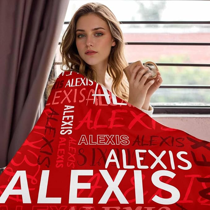 Personalized Baby Blankets for Girls Boys, Custom Name Blankets Red, Customized Toddler Receiving Blankets with Name Birthday Gift Christmas Blanket for Baby Kids Teens Adult Mom Women
