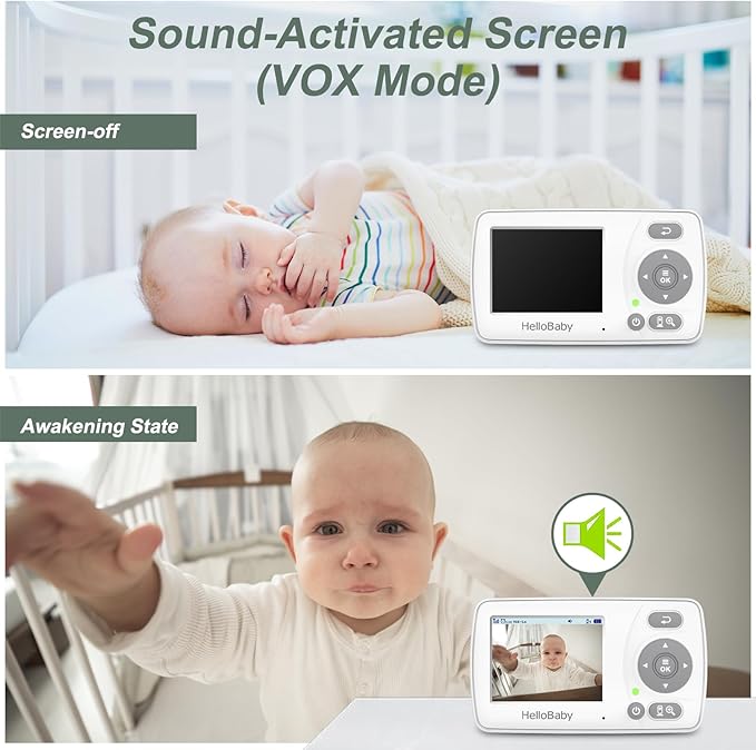 HelloBaby Monitor with 2 Cameras, 2.4'' Portable Travel Screen Baby Monitor No WiFi, 1000ft Long Range Video Baby Monitor, Night Vision, VOX Mode-Power Saving, Baby Safety Camera,for Baby/Pet/Elder