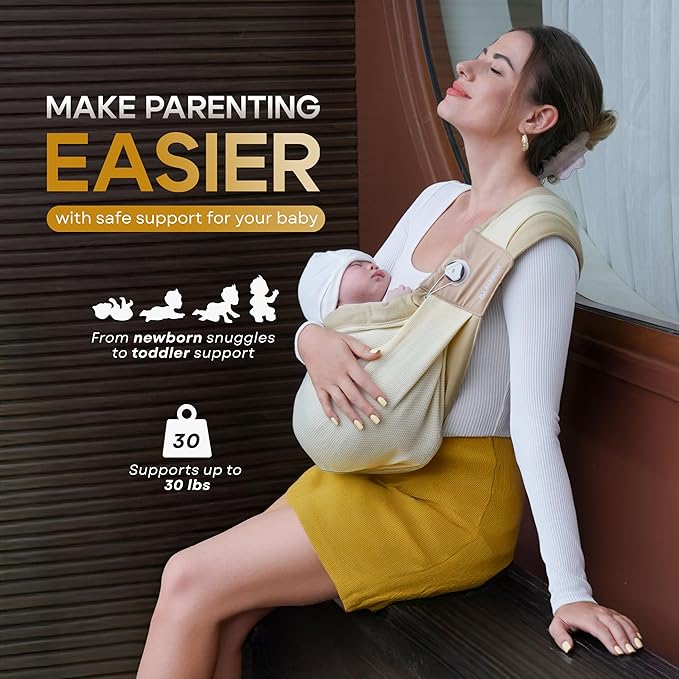 Baby Sling Carrier 8-30 lbs, Newborn Nursing, Toddler Carrier with Safety Buckle, Knob Tech Baby Closer, Adjustable Shoulder Strap, Portable and Lightweight (Black)