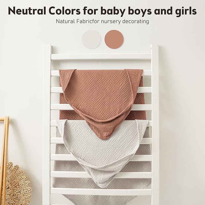 Susurration Hooded Baby Towels for Newborn 2 Pack 100% Muslin Cotton Towel for Babies，Highly Absorbent and Newborn Essential 30x30 Inch (Brown)