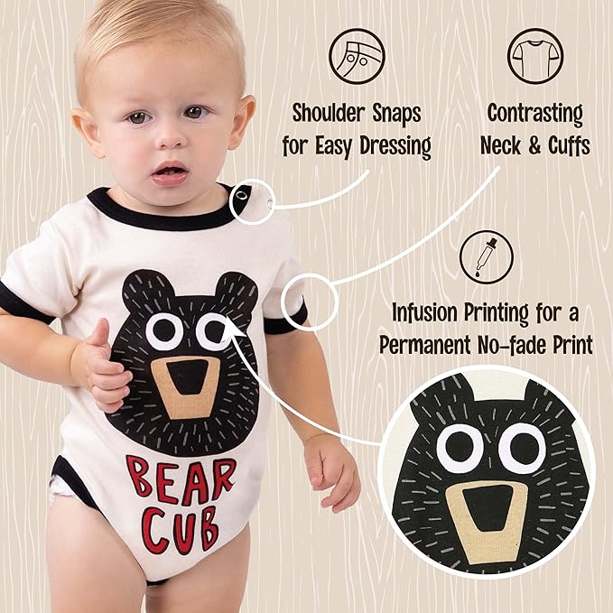 Lazy One Cute Unisex Baby Bodysuit, Cute Animal Designs, 6-18 Months
