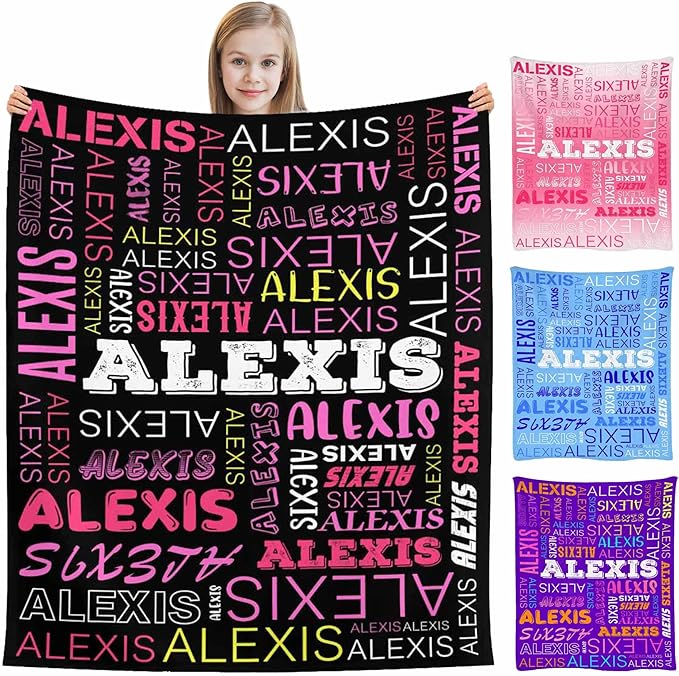 M YESCUSTOM Custom Name Blankets for Boys Girls, Personalized Baby Blankets for Kids Adult Toddler Customized Soft Throw Blanket Birthday Christmas Valentines Day Black Pink
