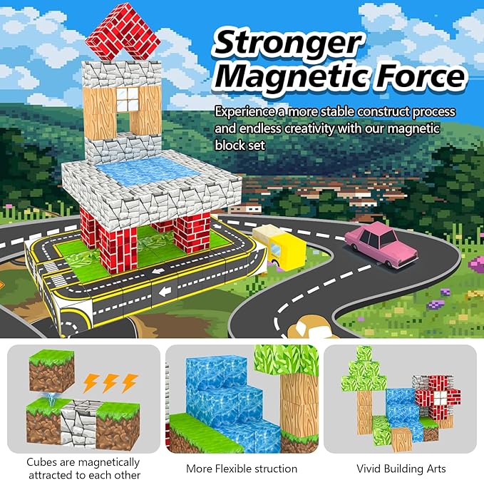 200PCS Magnetic Building Blocks for Kids Ages 4-8, Magnetic Cubes, Magnet STEM Sensory Toys-Tiles Road Track, Magnet World Build Set, Christmas Birthday Gifts Toy for Girls & Boys 3+ Ages