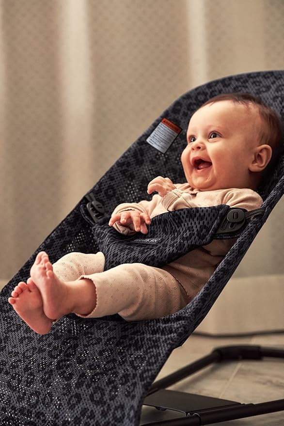 BabyBjörn Bouncer Bliss, Mesh, Anthracite/Leopard 2-in-1 Adjustable Baby Bouncer Seat and Toddler Chair, Newborn to Toddler (8-29 lbs), 4 positions, Lightweight & Portable