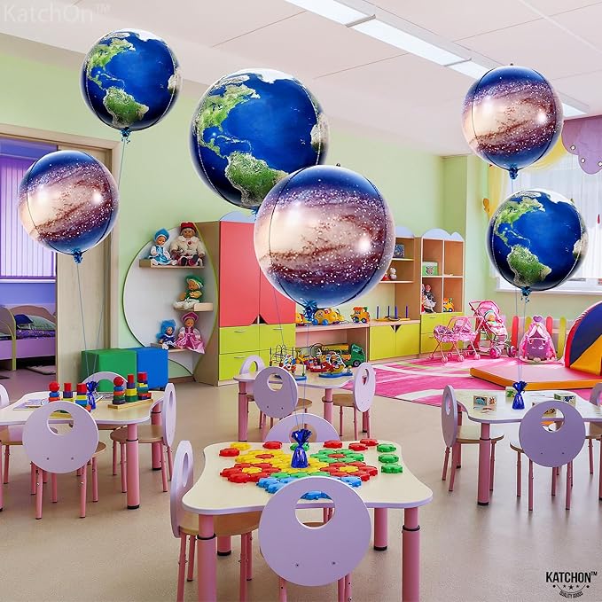 KatchOn Globe and Galaxy Balloons - 22 Inch, Pack of 6 | Earth Day Decorations | World, Planet Balloons for Travel Themed Party Decorations